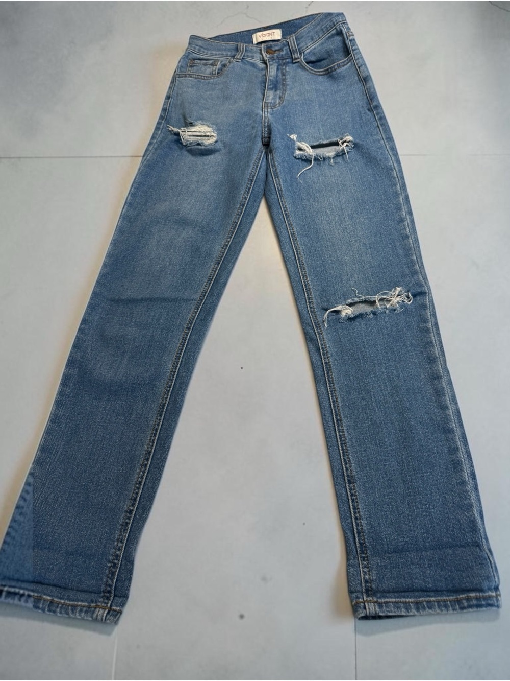 Vibrant Ripped Straight-Leg Medium Blue Jeans